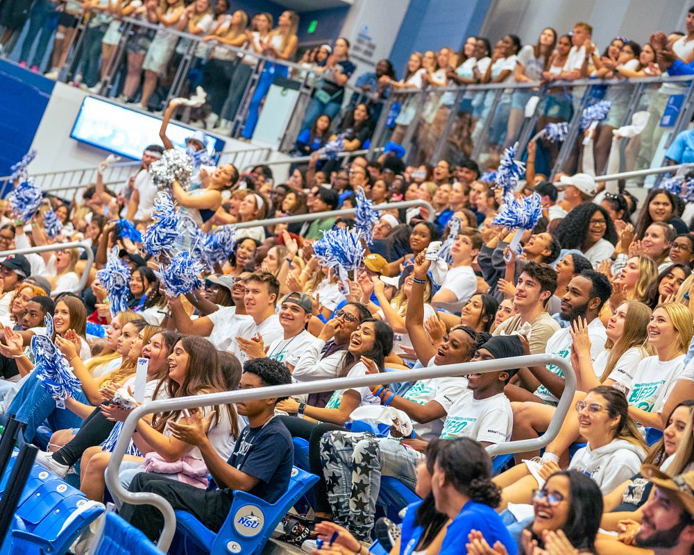 NSU Shark fans cheering on the basketball team